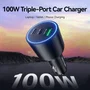 Vention Cargador de Coche FFQB0 100W con 2x USB-C y 1x USB-A